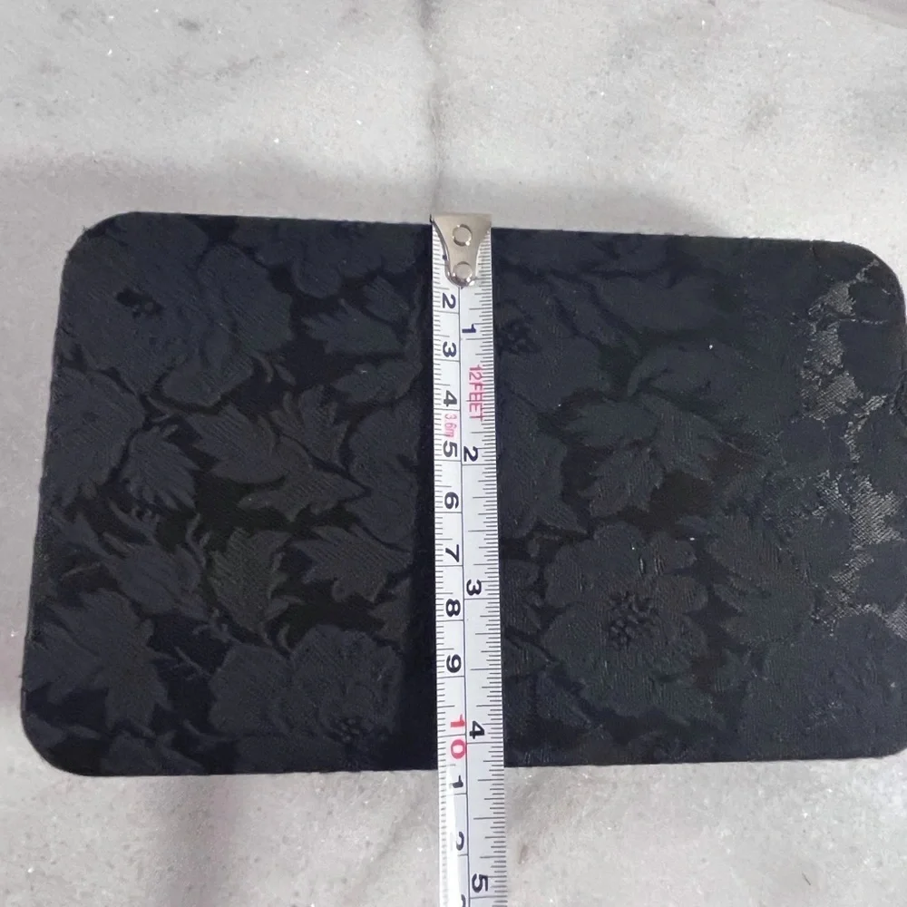 Vintage black floral fabric jewelry box, keepsake box
